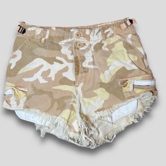 We The Free Pants - WE THE FREE BOHO FESTIVAL DENIM DESERT CAMO FRINGE FRAY HEM SHORTS 4